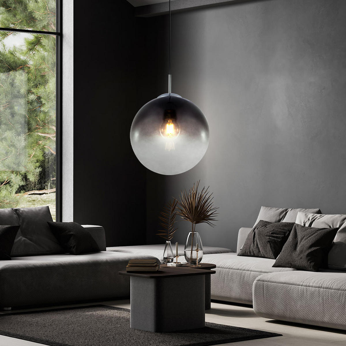 LED HÄNGELAMPE VARUS Glas Grau - Grau, Glas (30/30/120cm) - Globo Lighting