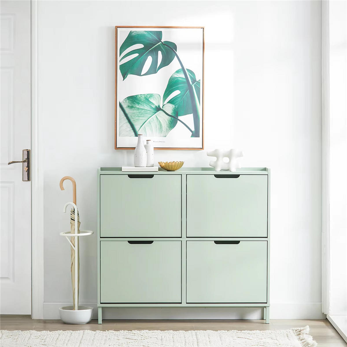 SCHUHKIPPER 4 Klappen schmal mit 8 Ablageflächen - Grün, Metall (100/90/19cm) - Kaket