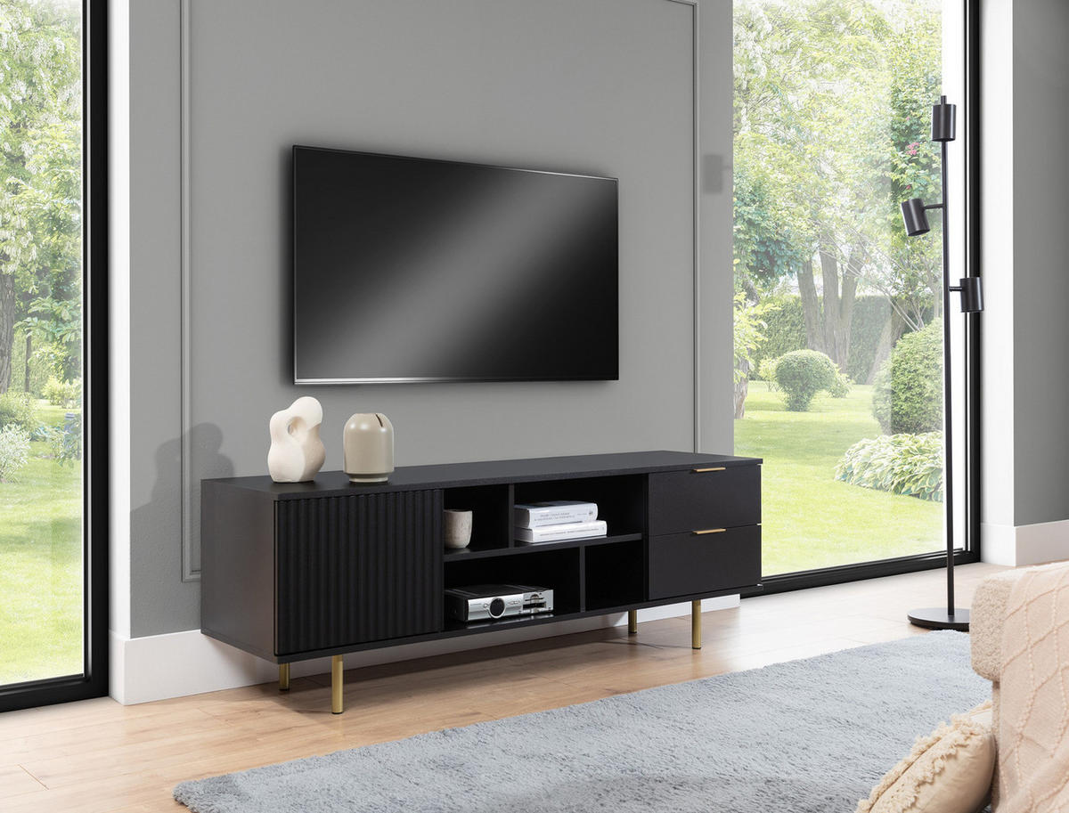 TV-LOWBOARD Nubia 150 cm Schwarz - Goldfarben/Schwarz, Holzwerkstoff/Metall (150/52/41cm) - Ravio