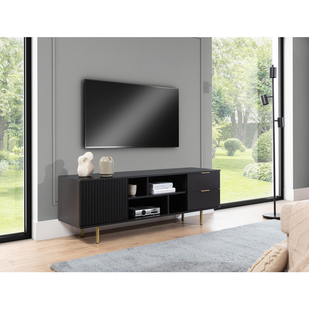 Thumbnail - Ravio Tv-Lowboard, Schwarz, Holzwerkstoff, 2 Schubladen, Rechteckig, 150x52x41 cm, Wohnzimmer, Wohnwände, Lowboards, Low...