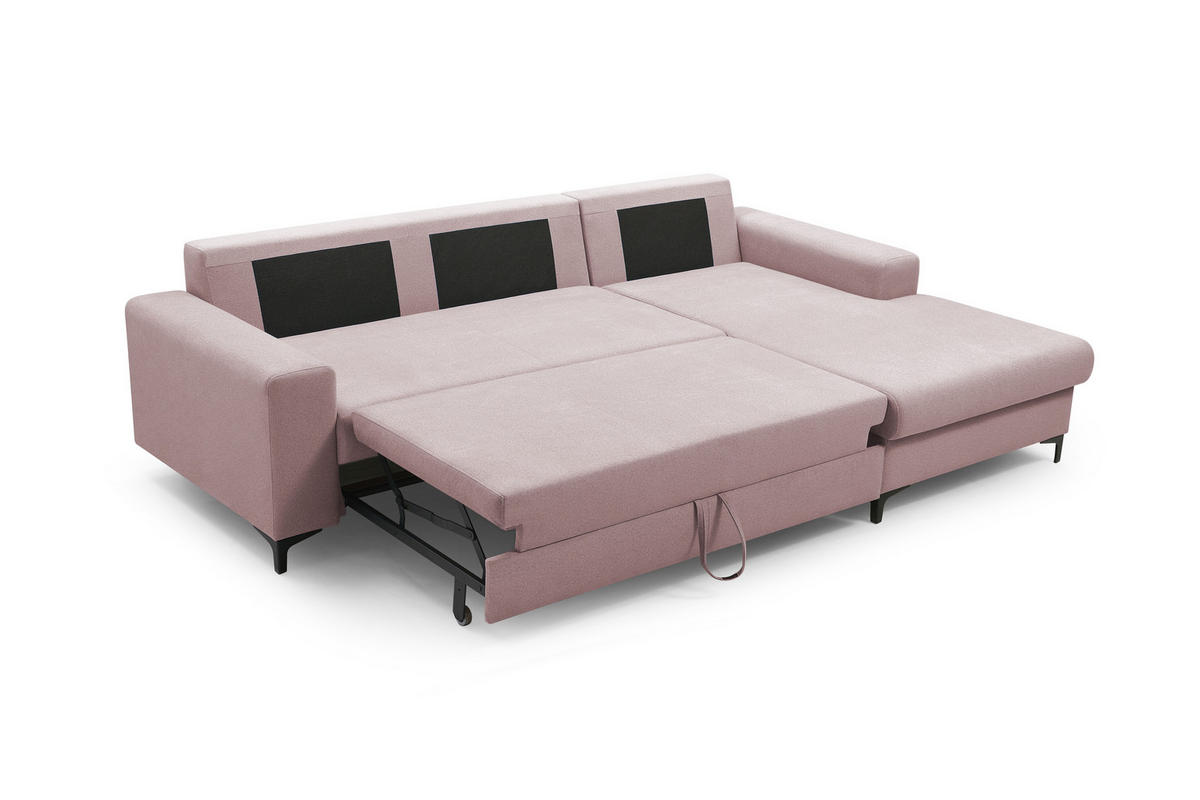 ECKSOFA AVRA L-förmig, mit Stauraumbehälter-in RINO-Stoff, Komfort & Eleganz, lose Rückenkissen, freistehend, RECHTS 251x165x85 cm Pink - Pink, Holz/Textil (251/165cm) - DomoHome
