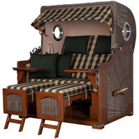 STRANDKORB Komplettset: Ammersee Grande XL Mahagoni Bullauge - PE grau - Modell 506 - Beige/Grün, Holz/Kunststoff (142/165/95cm) - bene living