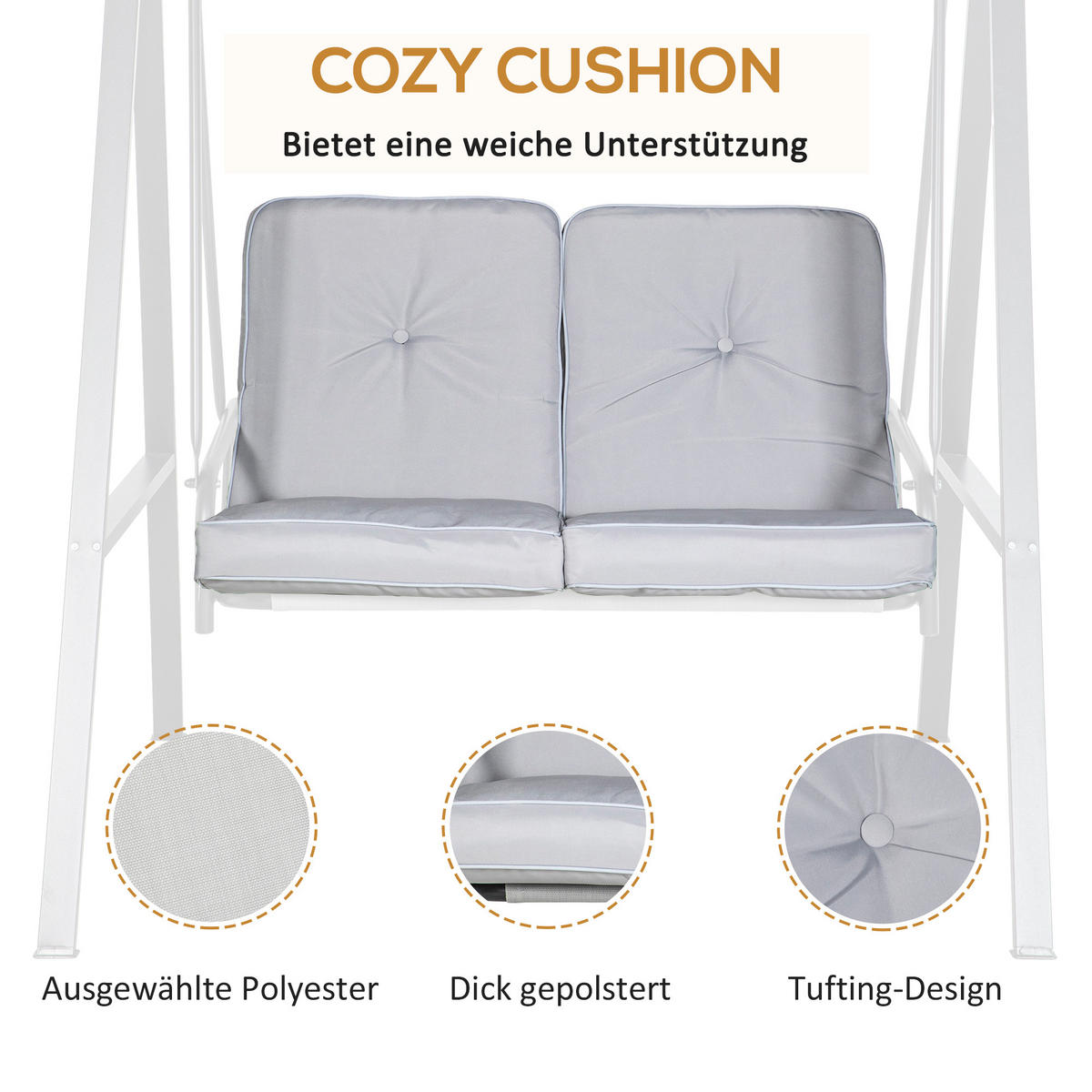 HOLLYWOODSCHAUKEL 2-Sitzer mit Verstellbarem Dach - Grau, Metall (116/172/145cm) - Outsunny