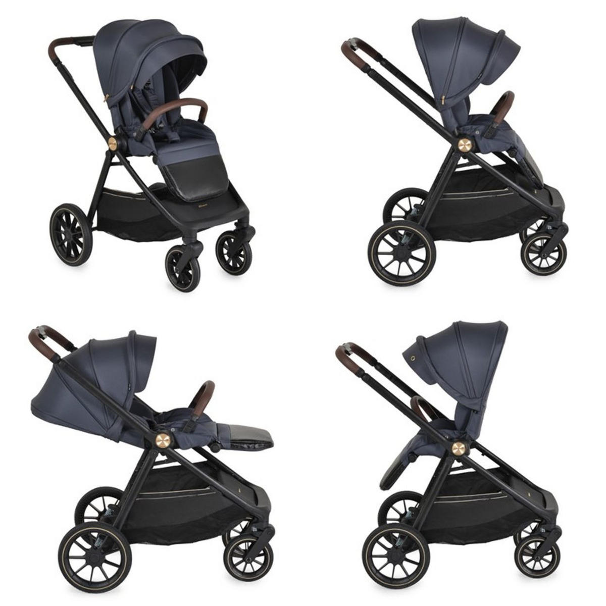 KOMBIKINDERWAGEN 2 in 1 Celebrity dunkelgrau Stoßdämpfer PU-Rollen Wickeltasche - Grau, Metall (96/60/100cm) - Cangaroo