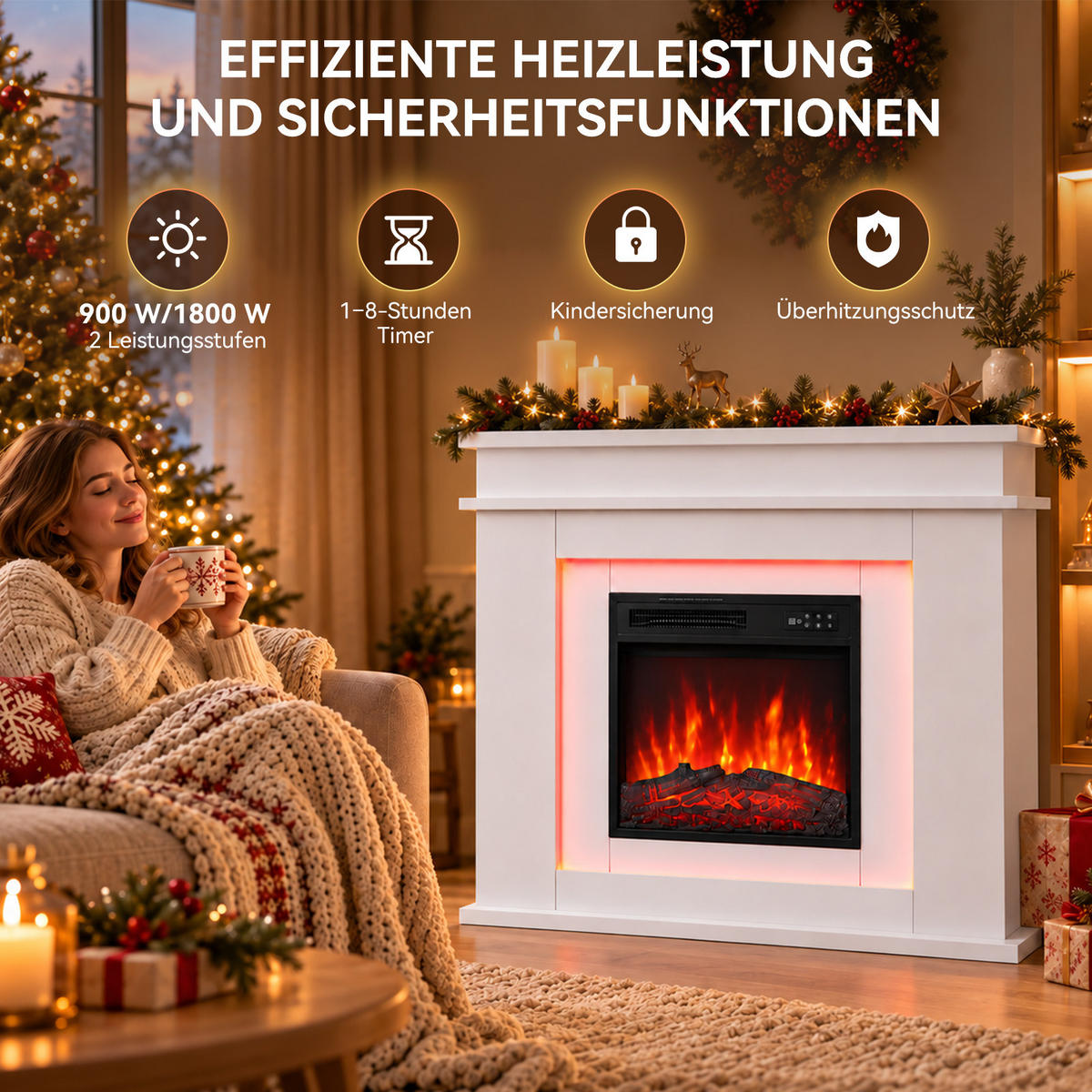 ELEKTROKAMIN mit Schrank 18-Zoll, 900/1800 W - Weiß, Holzwerkstoff (35/89/101cm)