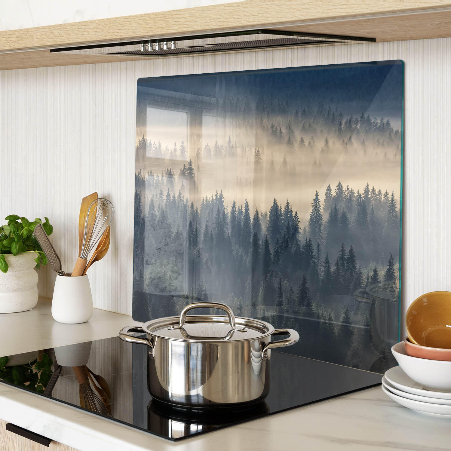 GLASPLATTE 60x52 cm Nebelwald - Grau, Glas (60/0.4/52cm) - TULUP