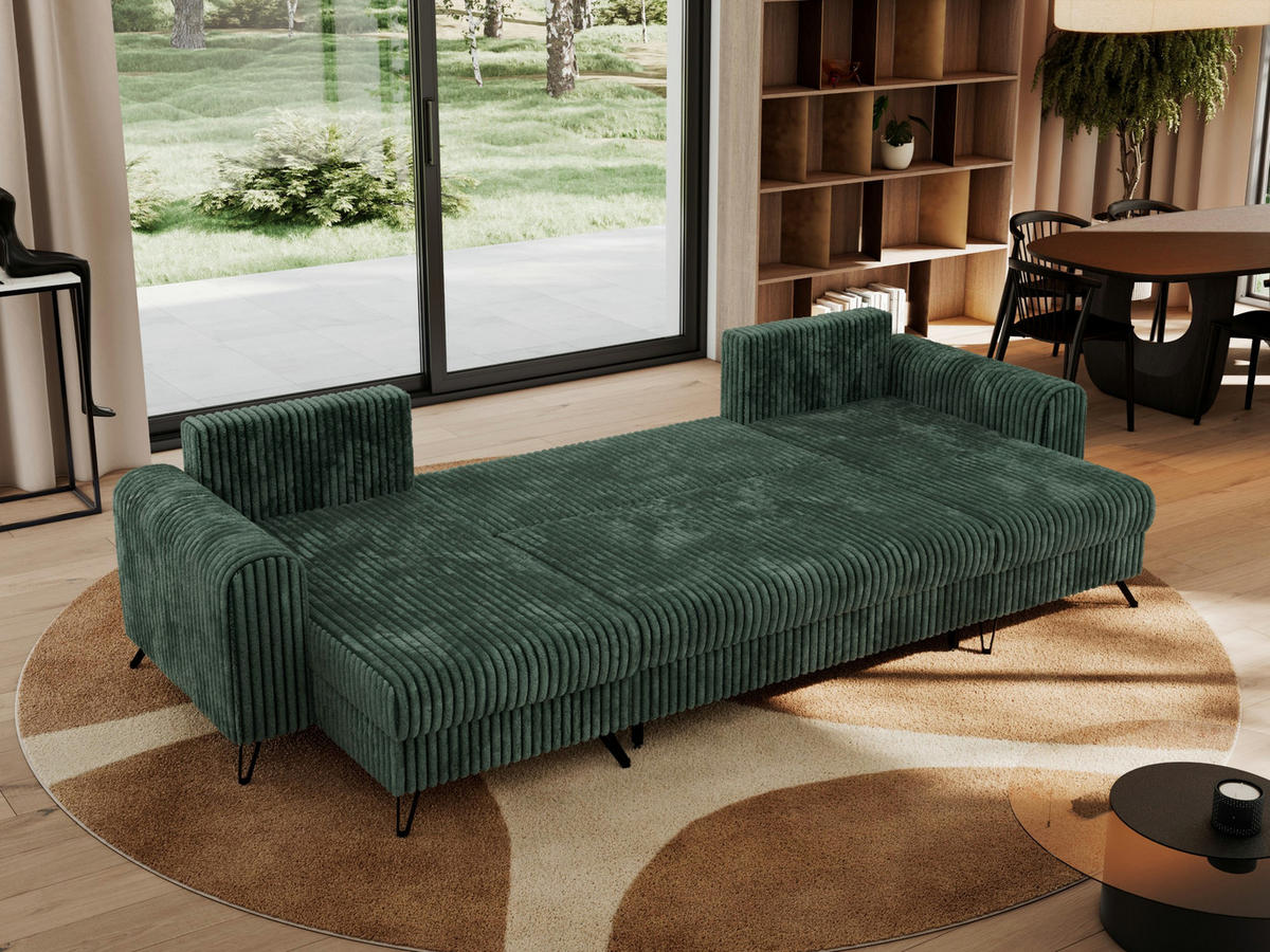 WOHNLANDSCHAFT AXEL U Cord Grün - Schwarz/Grün, Textil/Metall (312/90/140cm) - MKS