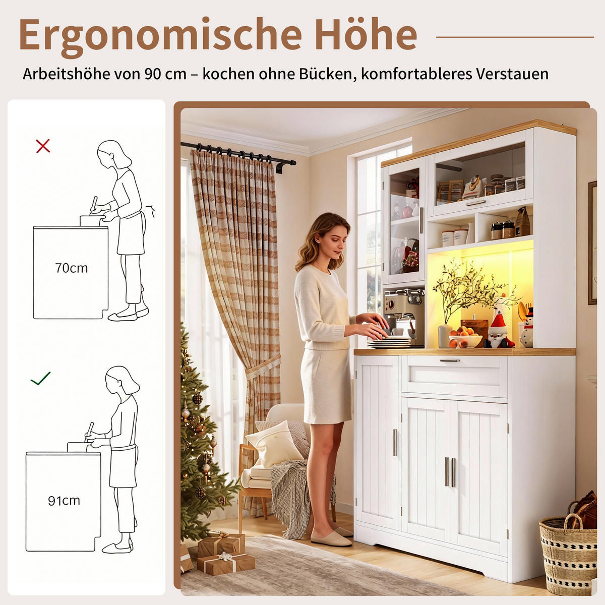 KÜCHENSCHRANK LED 104x40x180Cm Vitrine Weiß Schwarz - Weiß, Metall (104/180/40cm) - FLIEKS
