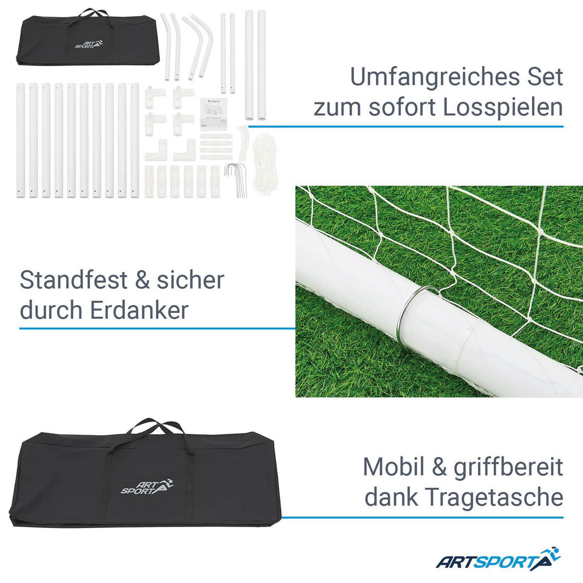 FUSSBALLTOR 300x200 cm inkl. Tragetasche - Weiß, Kunststoff (300/120cm) - Artsport