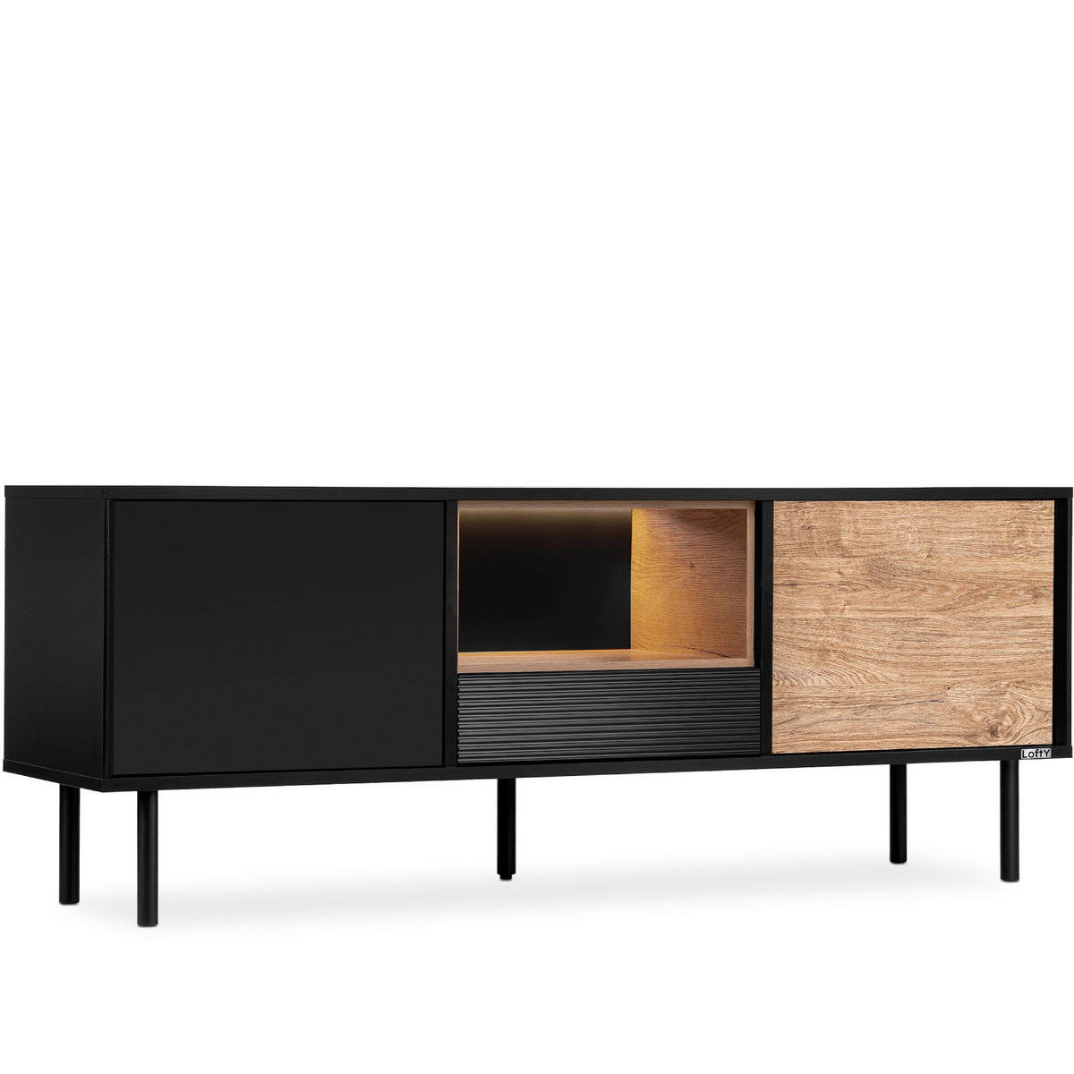 TV-SCHRANK LOFTY Loft-Stil, schwarz - Eichefarben/Schwarz, Holzwerkstoff (152/59/41cm) - KONSIMO®