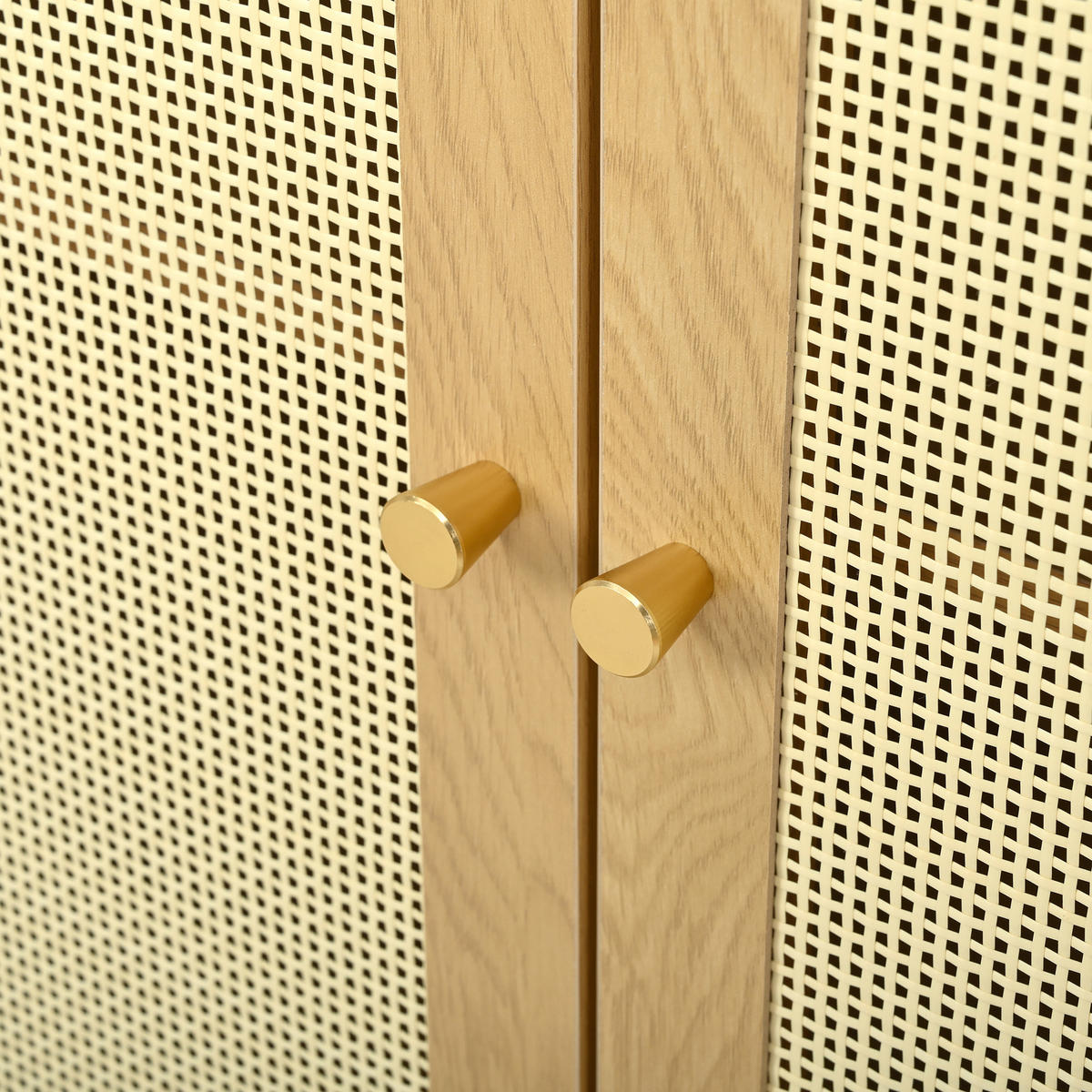 SCHUHREGAL 60 cm Naturholz mit Rattantüren mit offenen Fächern im Boho-Stil - Naturfarben, Holzwerkstoff (60/121/40cm) - Urban Meuble