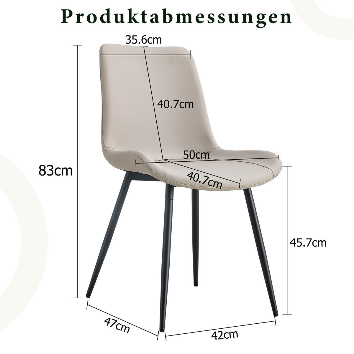 ESSZIMMERSTUHL 4er-Set mit Rückenlehne Kunstleder Warmgrau Metall Schwarz - Beige, Metall (47/83/50cm) - Meubliv