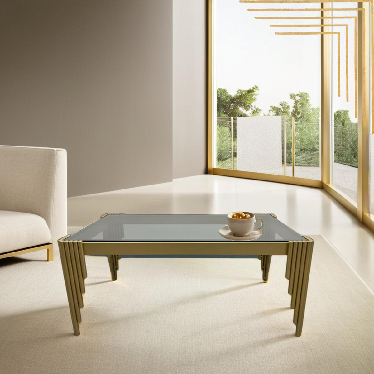 DESIGNER-COUCHTISCH – Rechteckiger mit goldfarbenem Edelstahlgestell und gehärteter Glasplatte - Goldfarben, Metall (120/60/40cm) - Fortisline