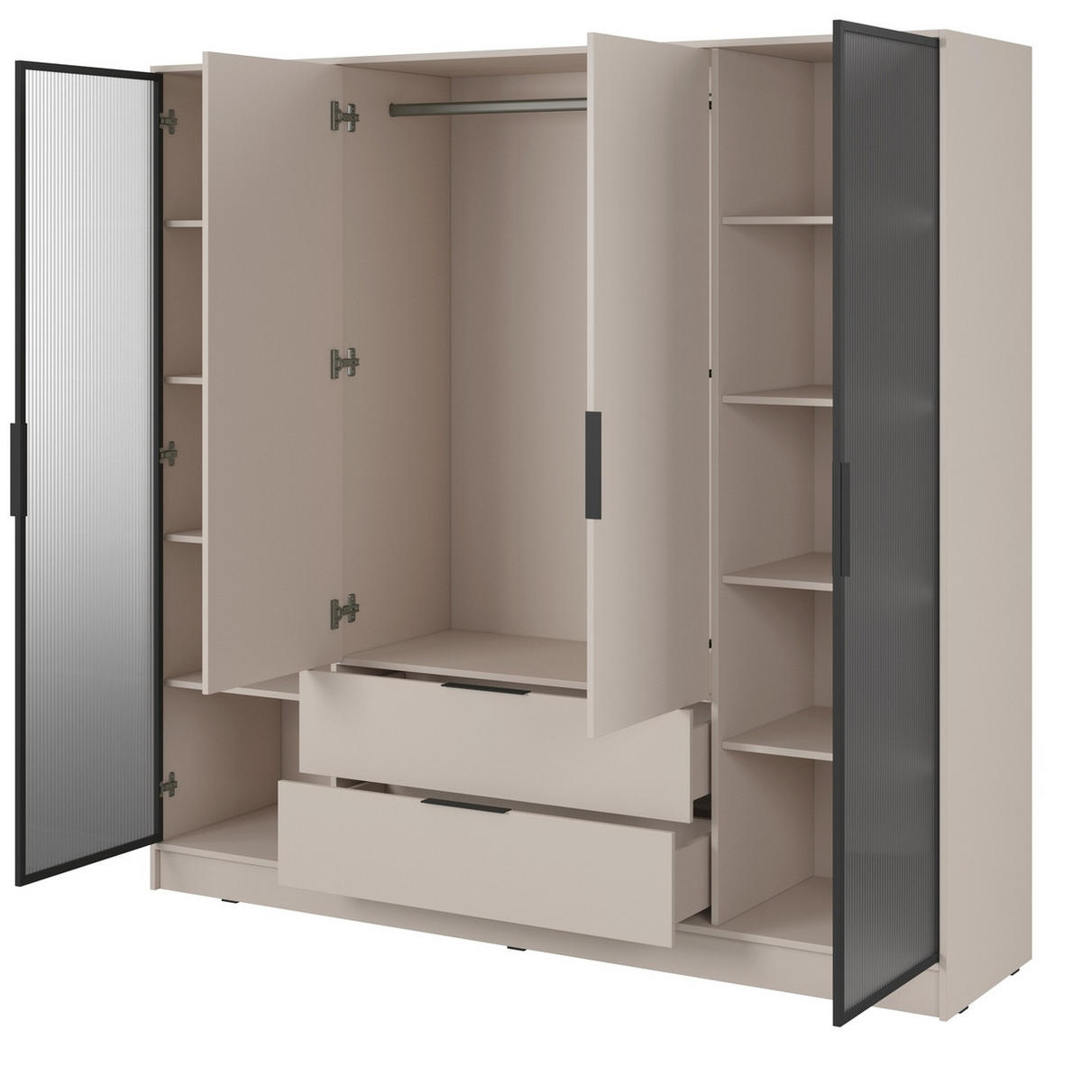 DREHTÜRENSCHRANK mit Glas 206 cm Kalma, 4 Türen, Kaschmir - Kaschmir, Holz (206/200/51cm) - Emporius