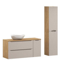 BADMÖBEL-SET 5 Teile - Ocean Beige O BM429 in Beige / Geölte Eiche - Eichefarben/Beige, Holz/Keramik (90/57/46cm)