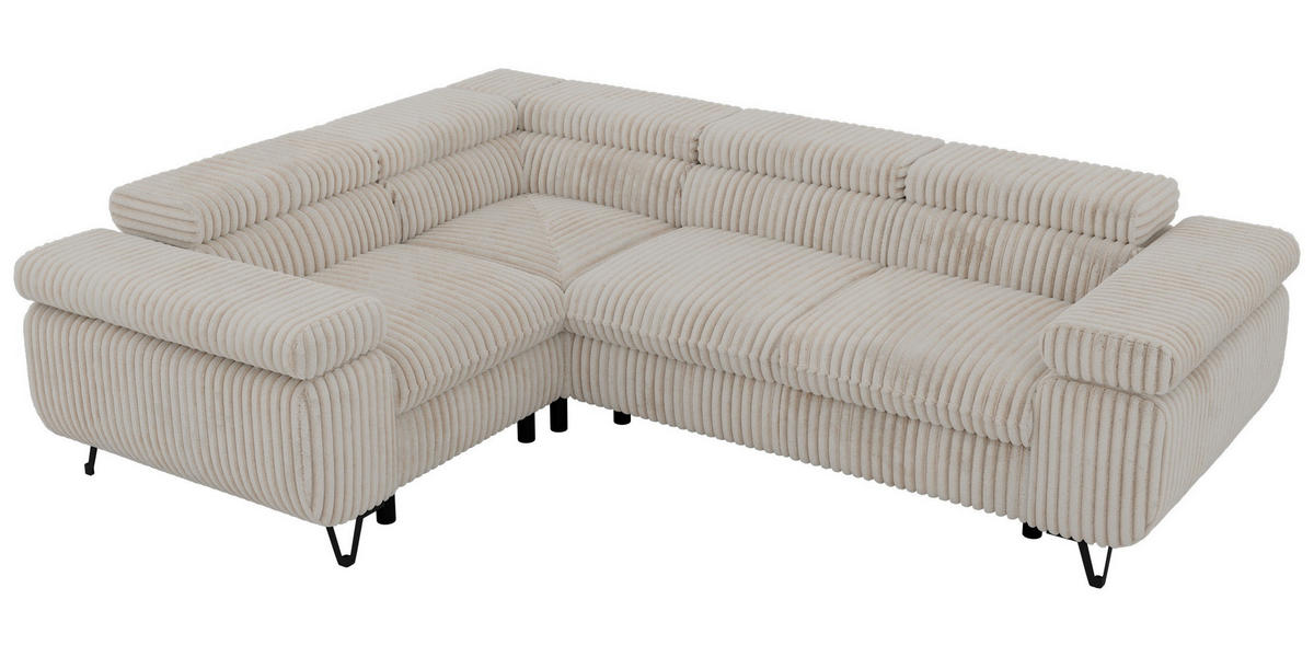ECKSOFA ORSO L Beige Cord - Links Seite - Beige/Creme, Textil/Metall (197/268cm) - MKS