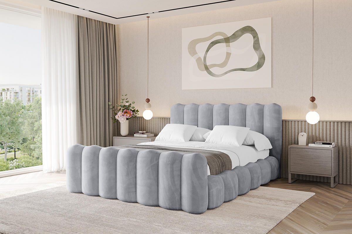 POLSTERBETT mit Bettkasten, Fußteil und Lattenrost, Boxbett ohne Matratze - SORA-Z 200x200 Hellgrau - Hellgrau, Holzwerkstoff/Textil (200/200cm) - ALTDECOR