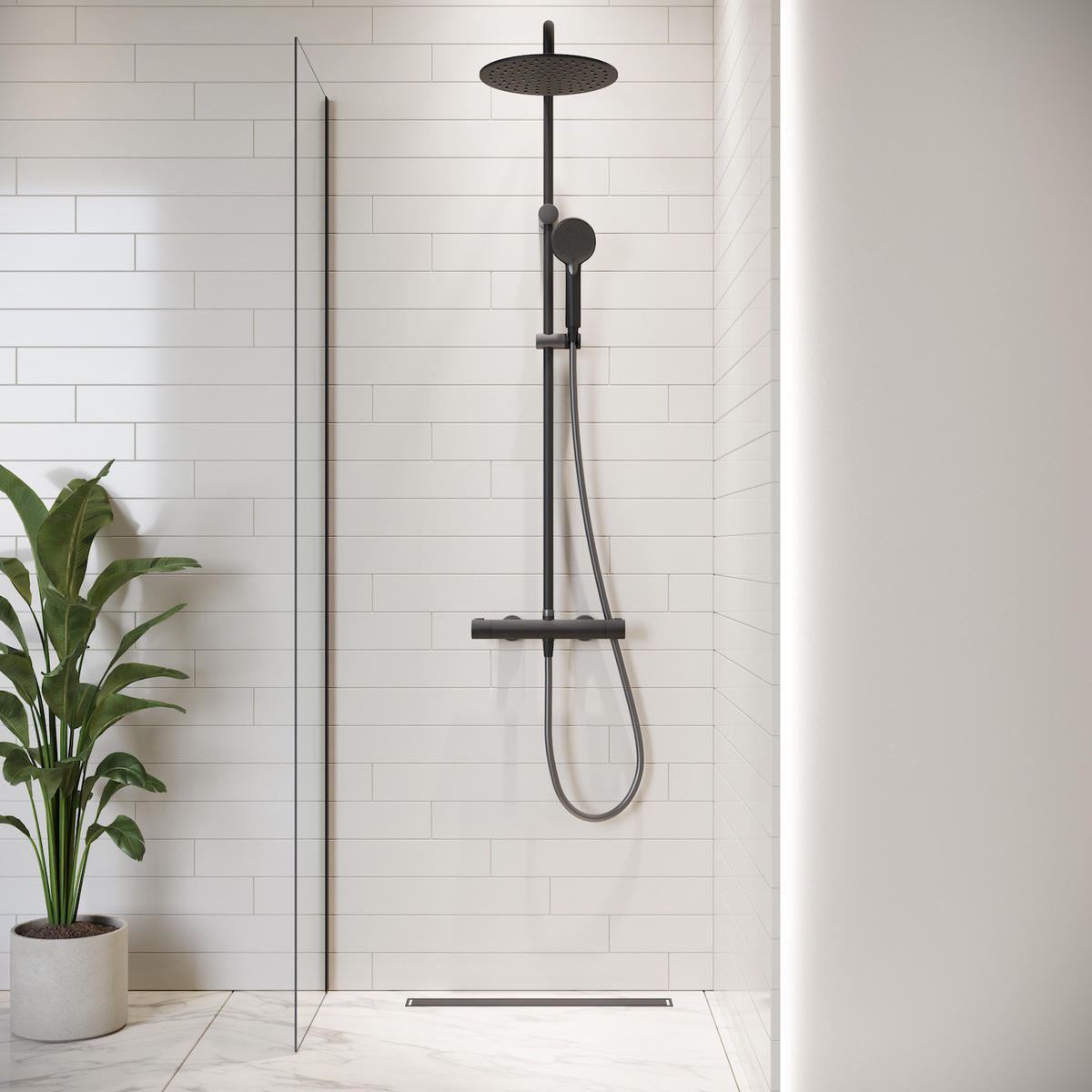 DUSCHWAND Florida - 40 x 200 cm - Schwarz - Walk-In Duschabtrennung aus Sicherheitsglas - Schwarz, Glas (40/200cm) - Badplaats