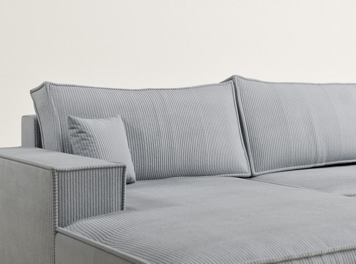 WOHNLANDSCHAFT Kyoto Hellgrau Samtstoff - Hellgrau/Schwarz, Holz/Holzwerkstoff (398/70/148cm) - Maison de Reve