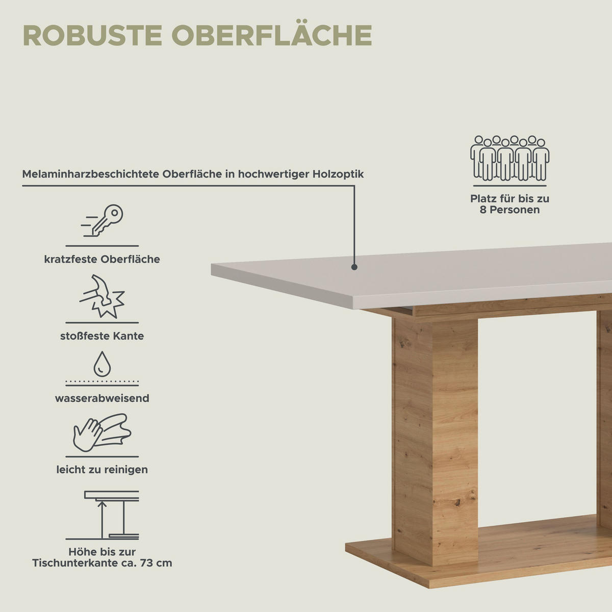 ESSTISCH Velo (B/H/T: ca. 150/76/90 cm) in Artisan Eiche Nachbildung/Kaschmir - Eiche Artisan, Holzwerkstoff (90/150/76cm)