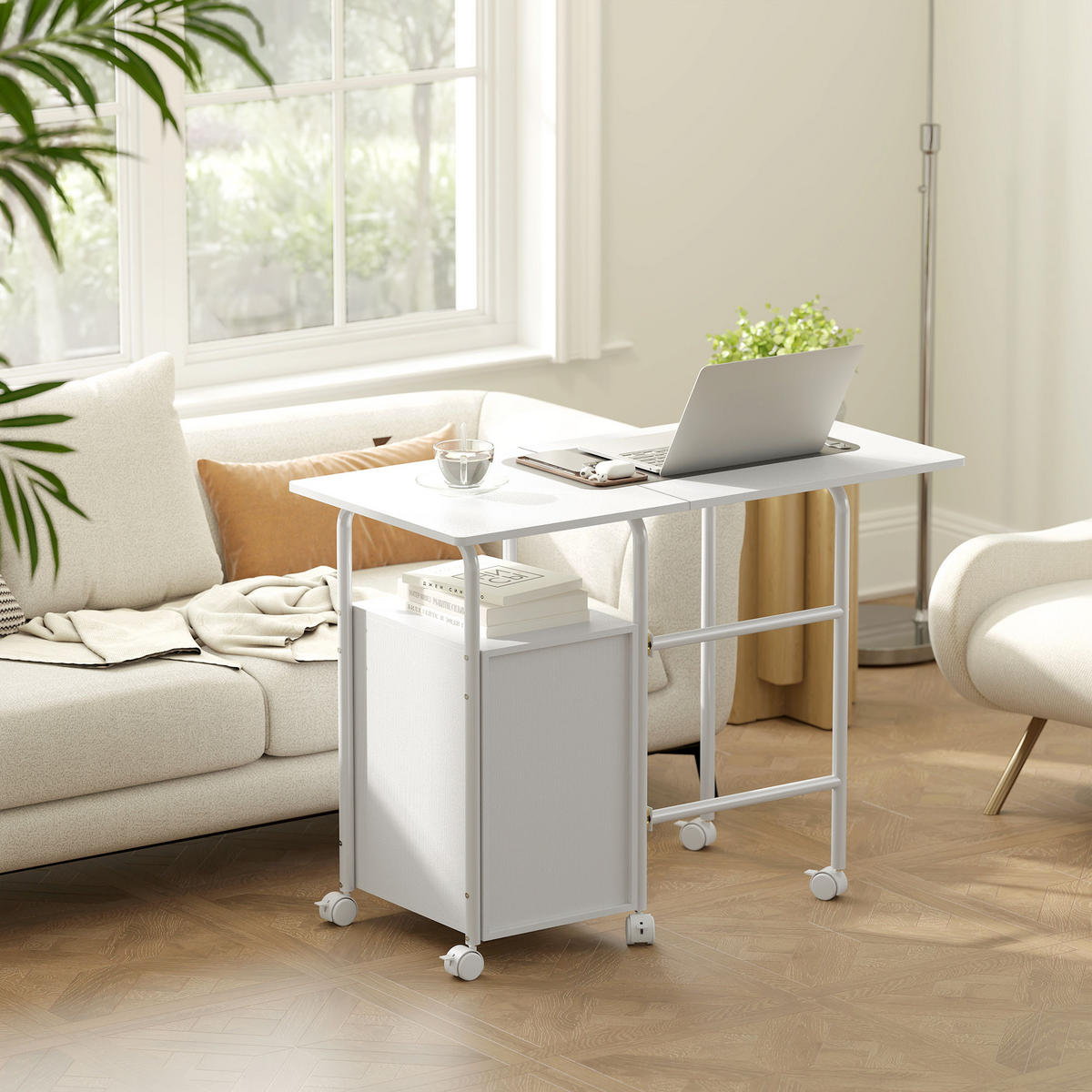SCHREIBTISCH Weiß klappbar mit 3 Schubladen und Rollen 105/51/75,5 cm - Weiß, Holzwerkstoff (51/105/75.5cm) - PANGIVO