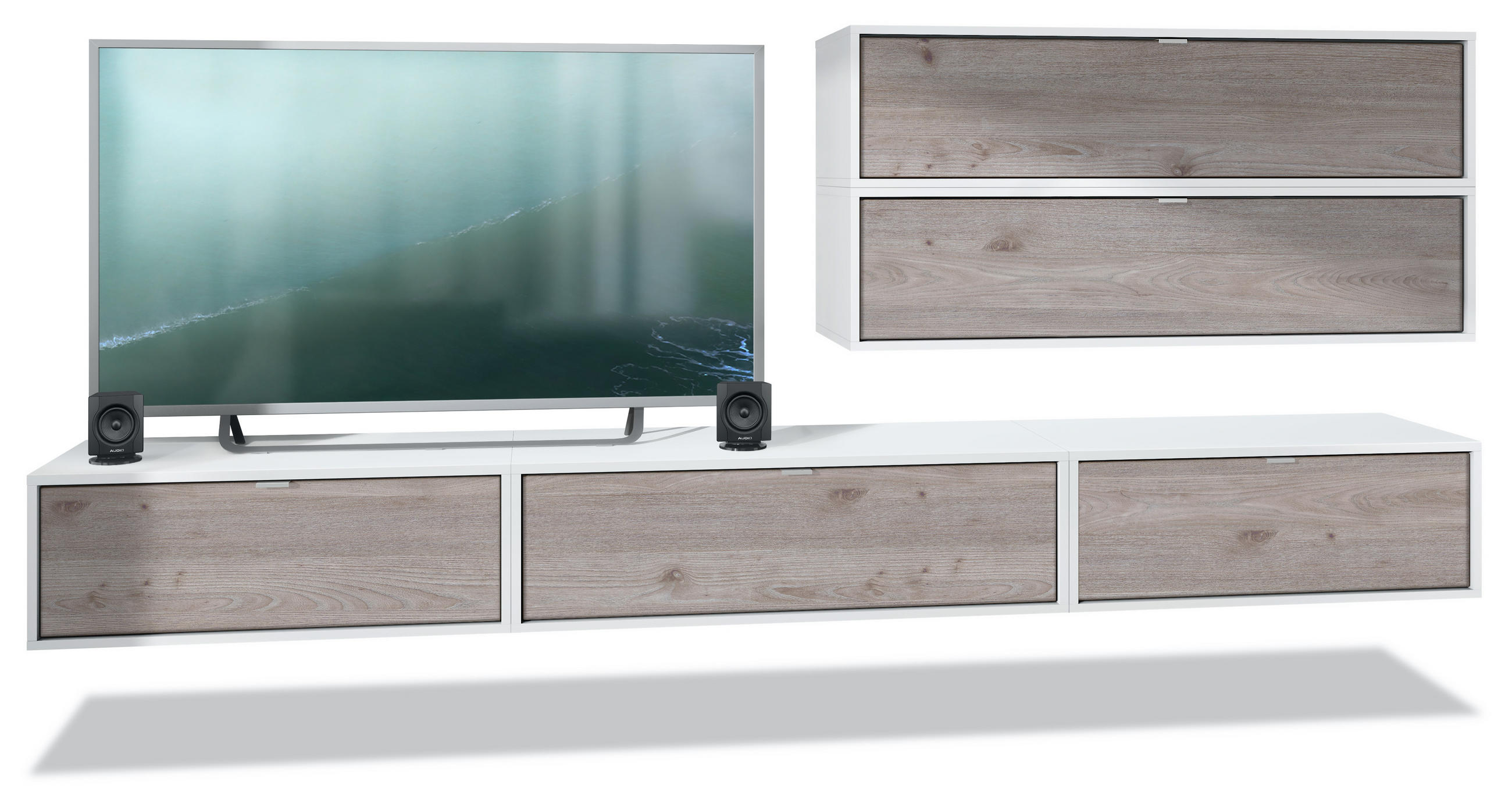 WOHNWAND Lana Fronten in Eiche Nordic - Silbereichenfarben, Holzwerkstoff (260/150/37cm) - Vladon