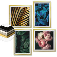 WANDBILDER 4er Set - 50x50 cm & 40x60 cm Goldrahmen - Blätter und Blüten in verschiedenen Farben - Goldfarben, Kunststoff (50/50cm) - ArtPrintCave