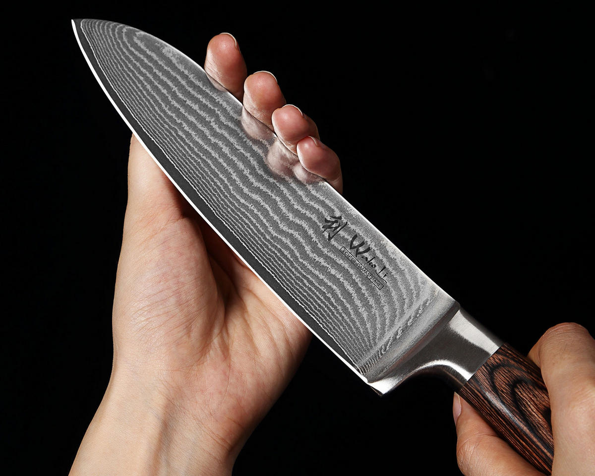 SANTOKU Damastmesser-Set I EDIB - Braun, Holz/Metall - Wakoli