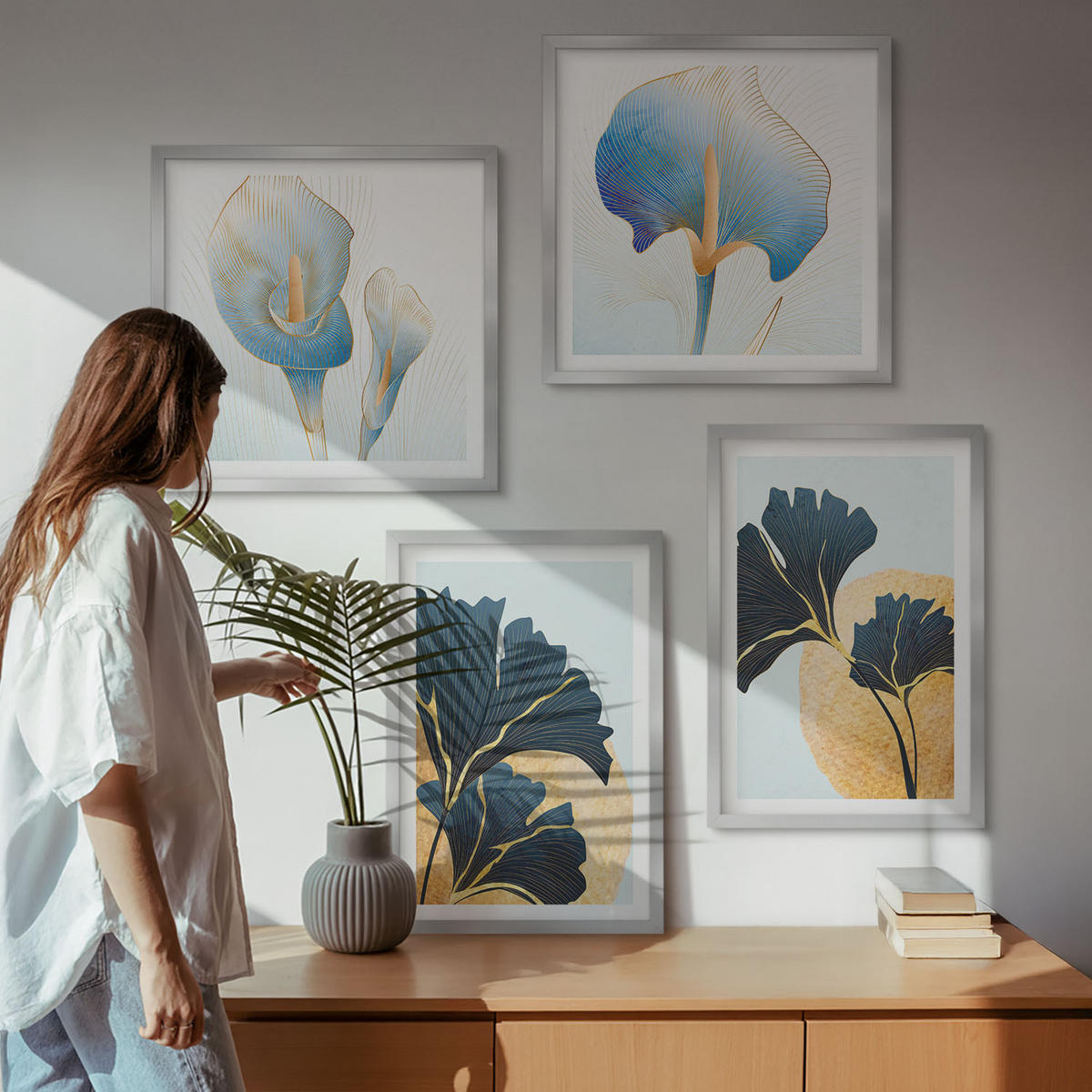 WANDBILDER 4er Set - 50x50 cm & 40x60 cm Silberner Rahmen - Zitronenweinporträt Kahlo - Silberfarben, Kunststoff (50/50cm) - ArtPrintCave