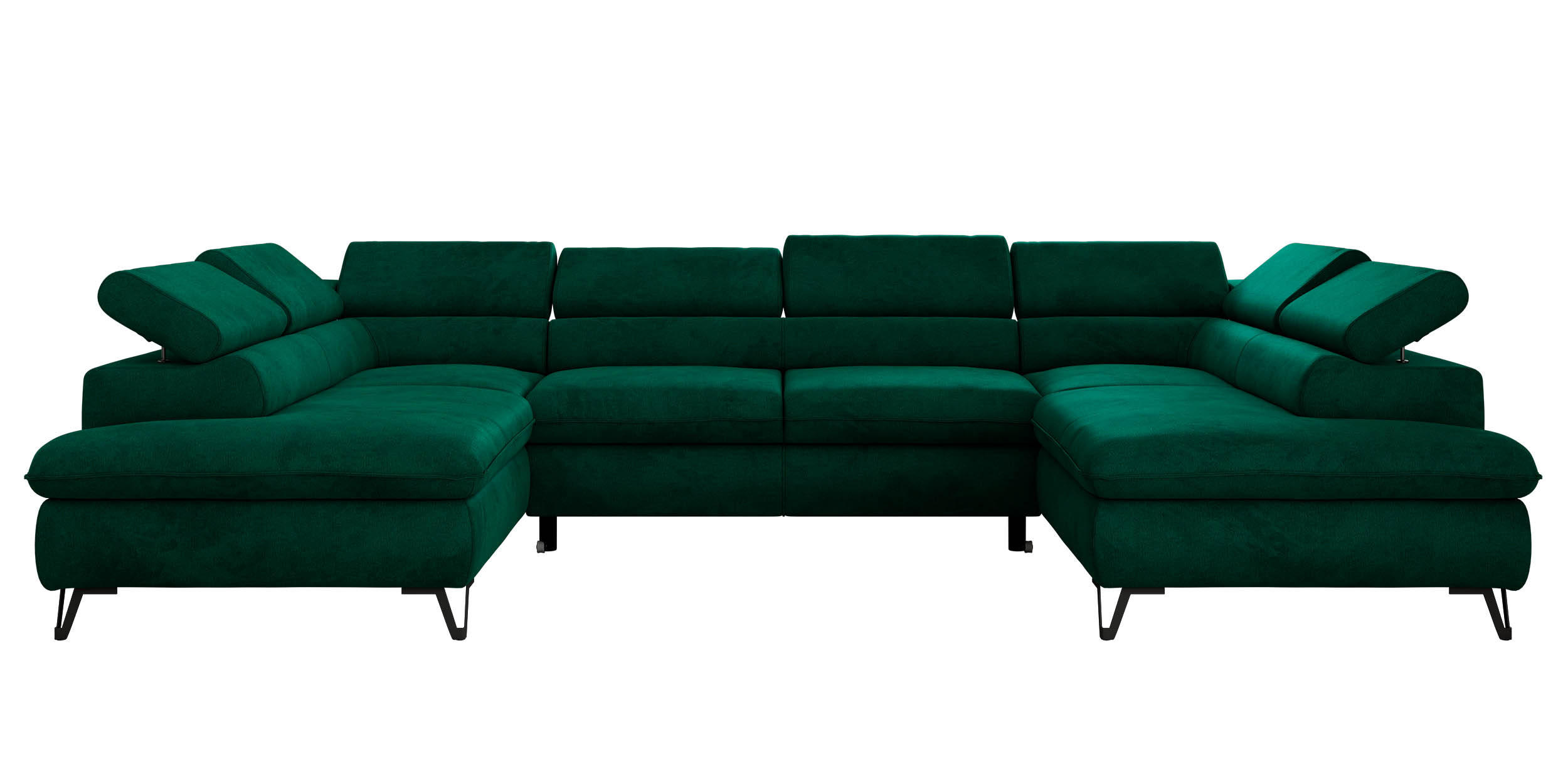 WOHNLANDSCHAFT PABLO U Velvet Dunkelgrün - Dunkelgrün/Schwarz, Textil/Metall (346/76/208cm) - MKS