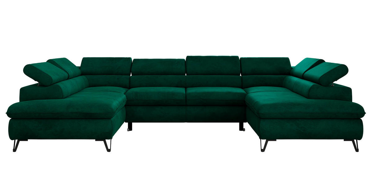 WOHNLANDSCHAFT PABLO U Velvet Dunkelgrün - Dunkelgrün/Schwarz, Textil/Metall (346/76/208cm) - MKS