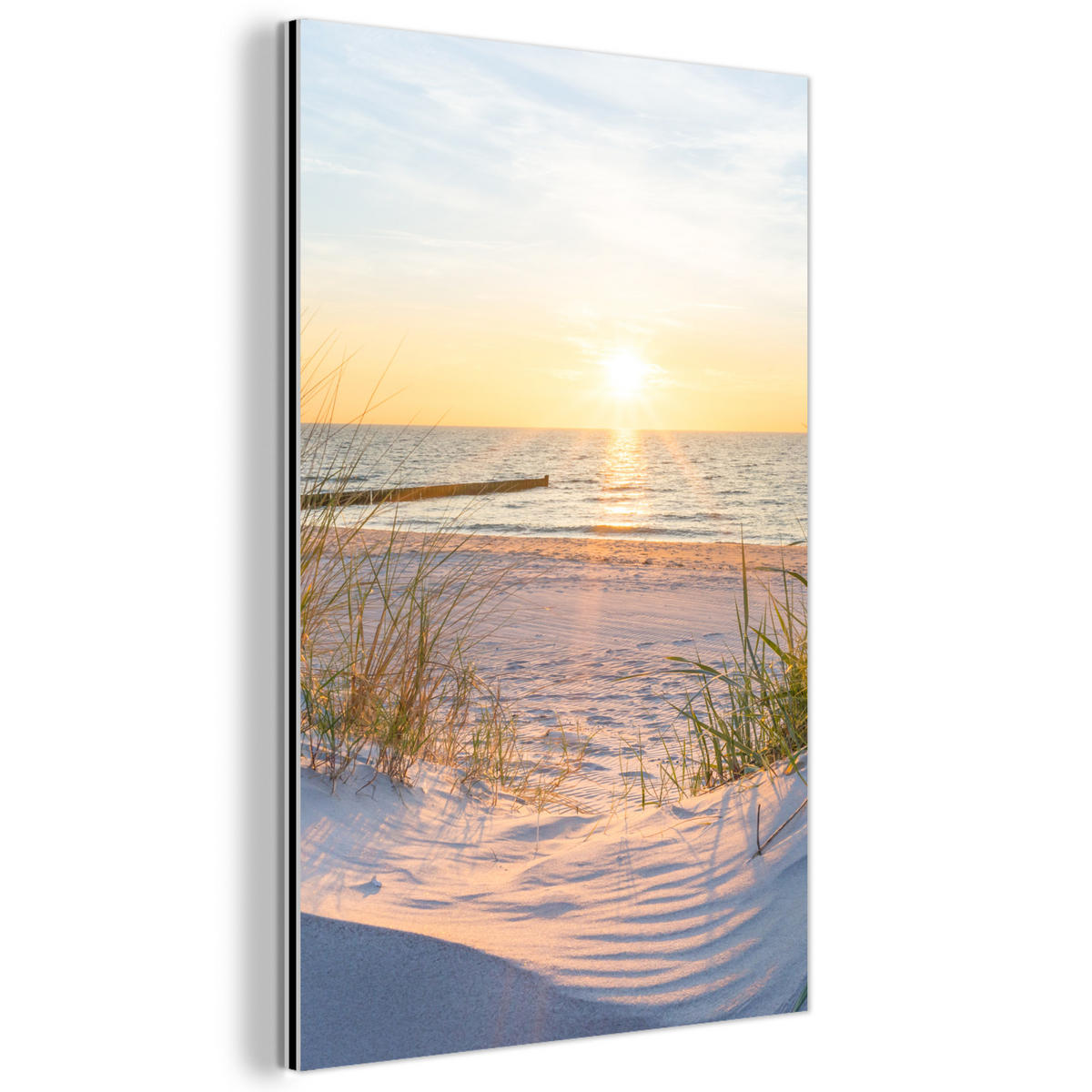 METALLBILD Strand - Sonne - Düne - Gras - Sand - Horizont 60x90 cm - Hellblau, Metall (60/90cm) - MuchoWow