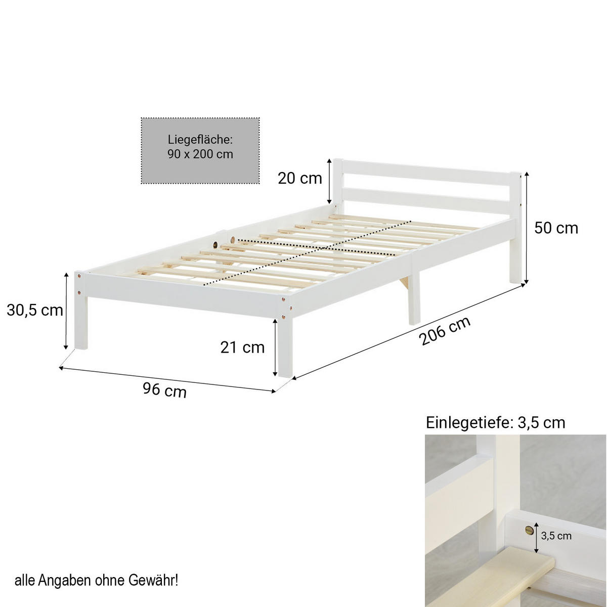 HOLZBETT mit Stauraum 90/200 cm weiß - Weiß, Holz (90/200cm) - Homestyle4u