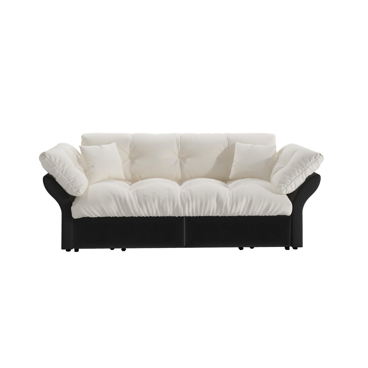 SCHLAFSOFA aus Velours 190x85x91 cm Beige/Weiß 3-in-1 ausziehbar mit 2 Kissen - Beige, Textil (190/91/85cm) - Modfu