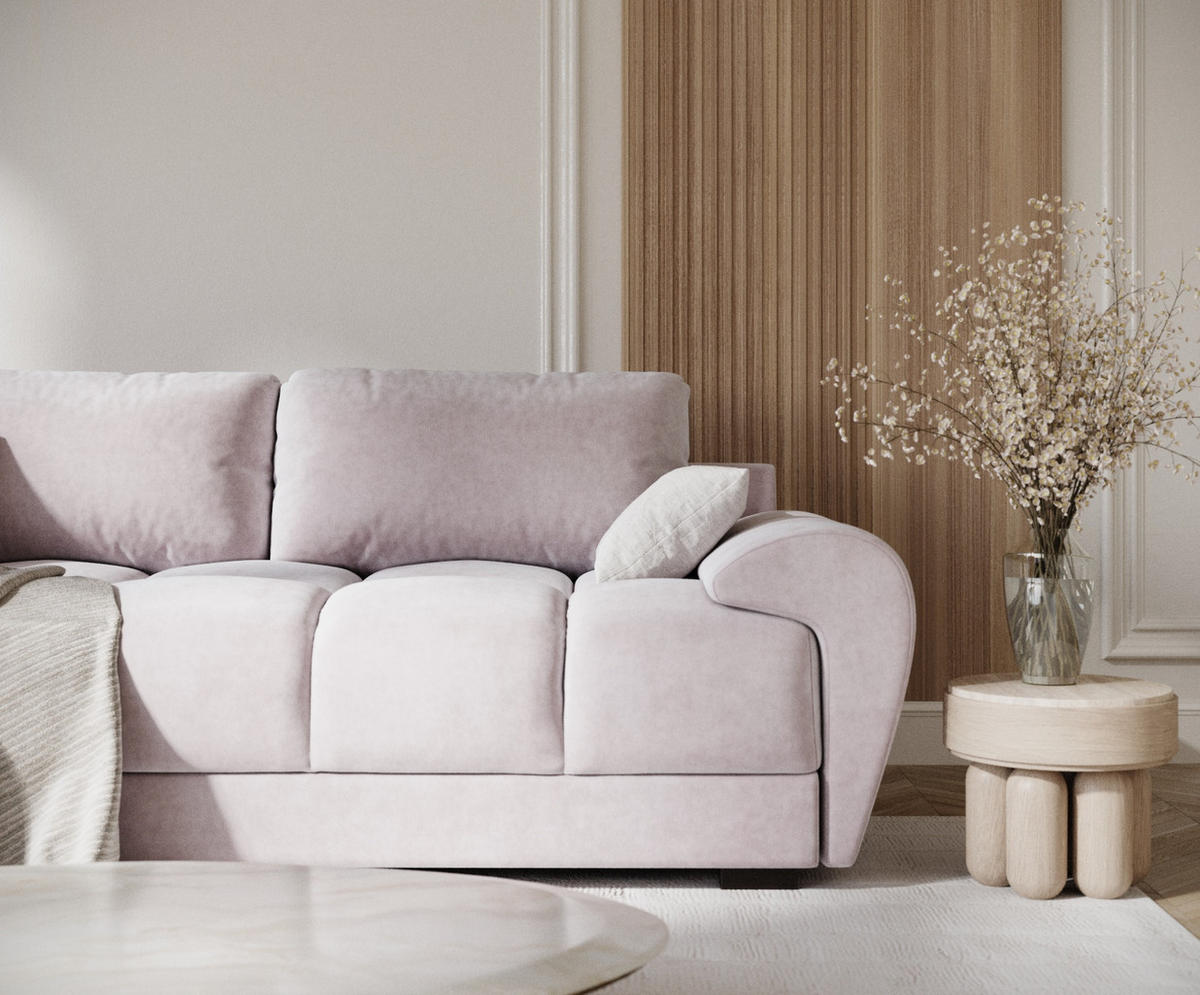 3-SITZER SOFA Peebles Lila Samtstoff - Flieder/Schwarz, Holz/Holzwerkstoff (244/90/101cm) - Maison de Reve