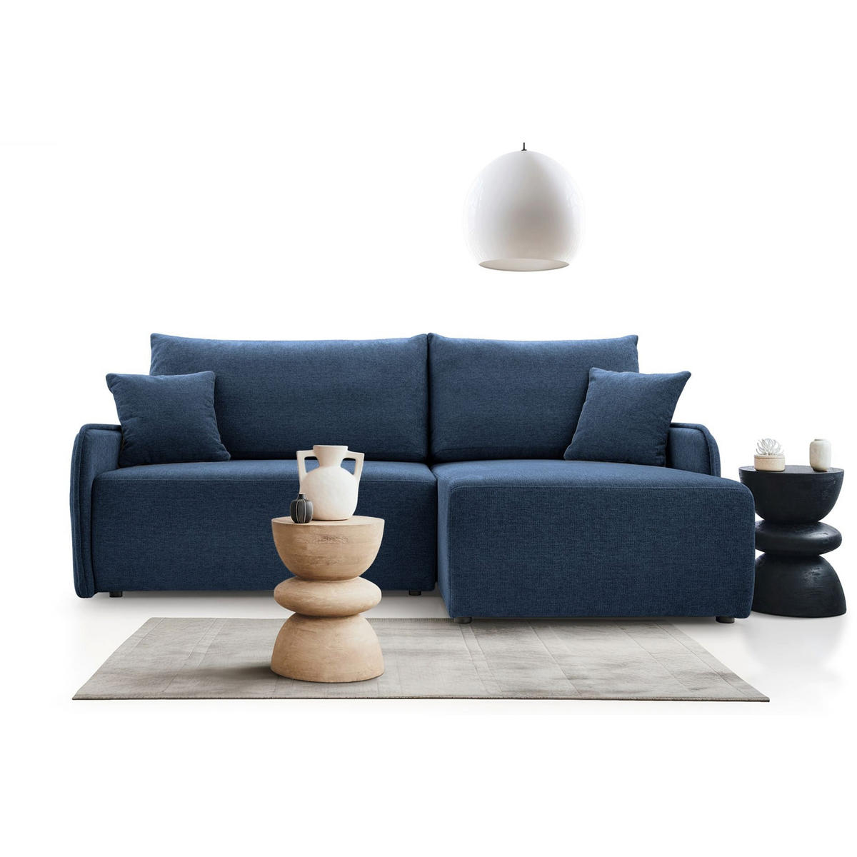 ECKSOFA Netarro, Marineblau Chenille, rechtsseitig - Schwarz/Dunkelblau, Kunststoff/Textil (147/198cm) - Selsey