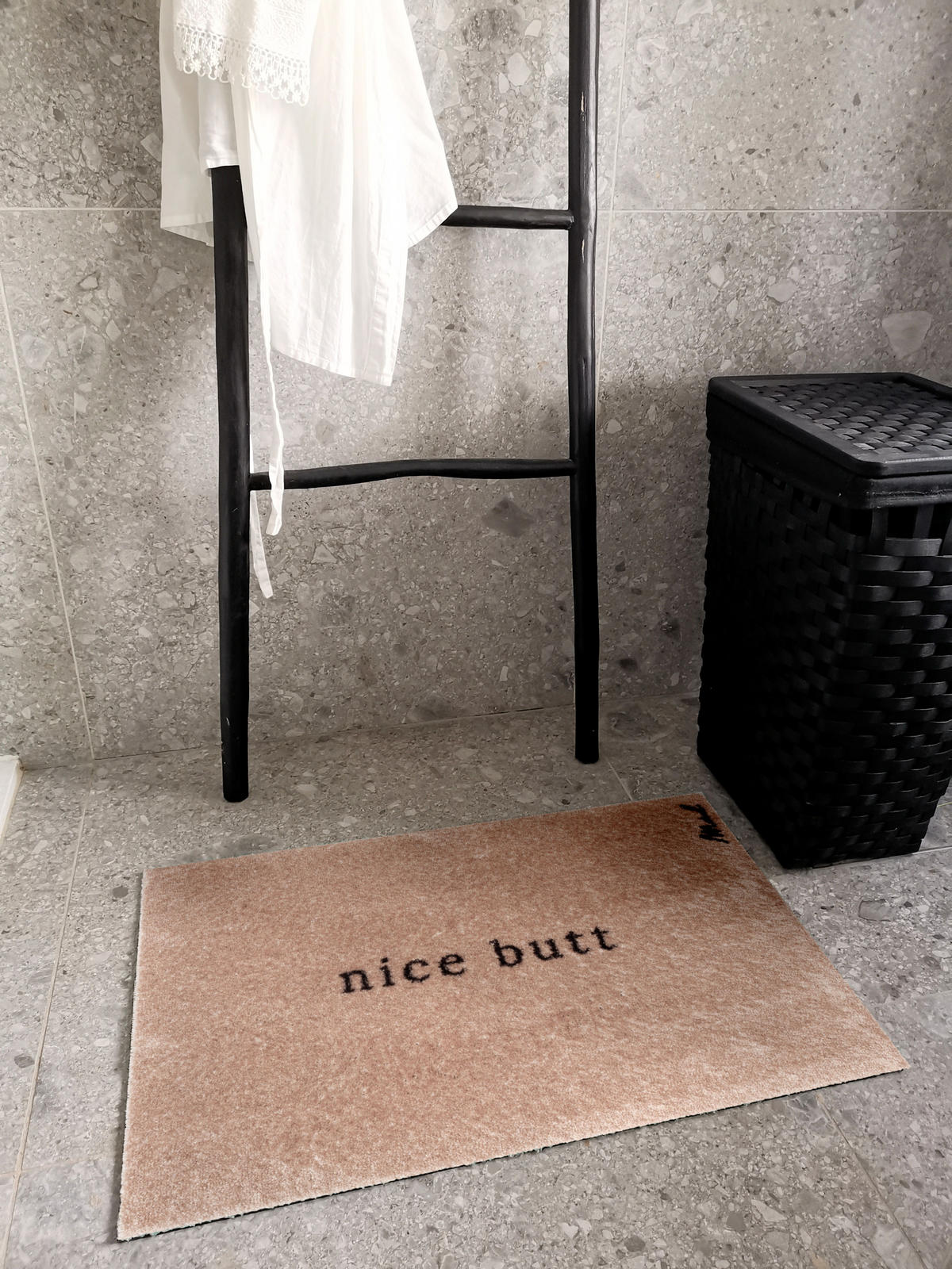 INDOOR FUßMATTE "Aron" mit Spruch "nice butt" Beige 50 x 75 cm - Beige/Schwarz, Kunststoff/Textil (50/75cm) - MAD ABOUT MATS