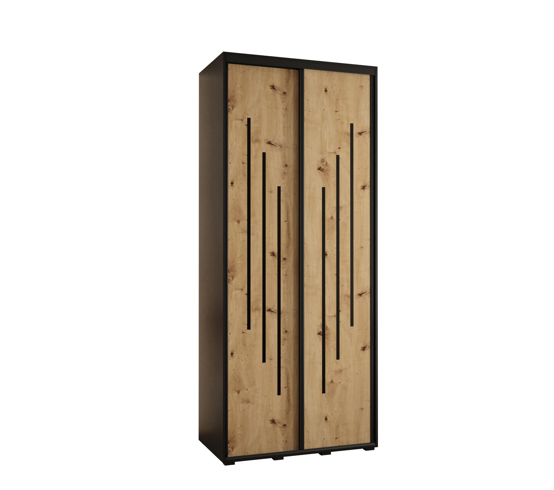 Abiks Möbel SCHWEBETÜRENSCHRANK Schwarz, Eiche Artisan, Schwarz 110cm × 60cm × 235cm
