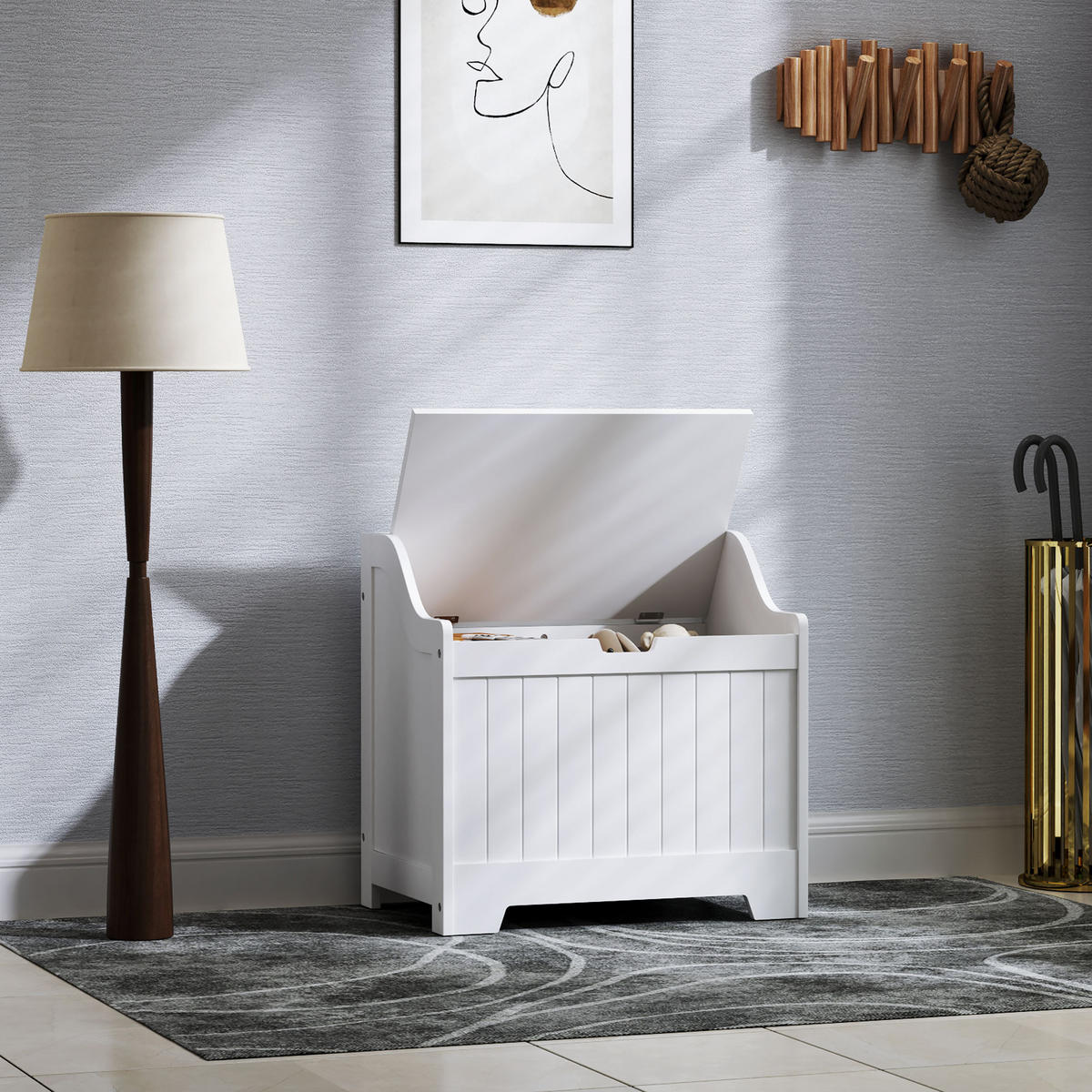 TRUHE Aufbewahrungsbox, U-förmigem Ausschnitt, Weiß, 60 x 38 x 56 cm - Weiß, Holzwerkstoff (60/56/38cm) - HOMCOM