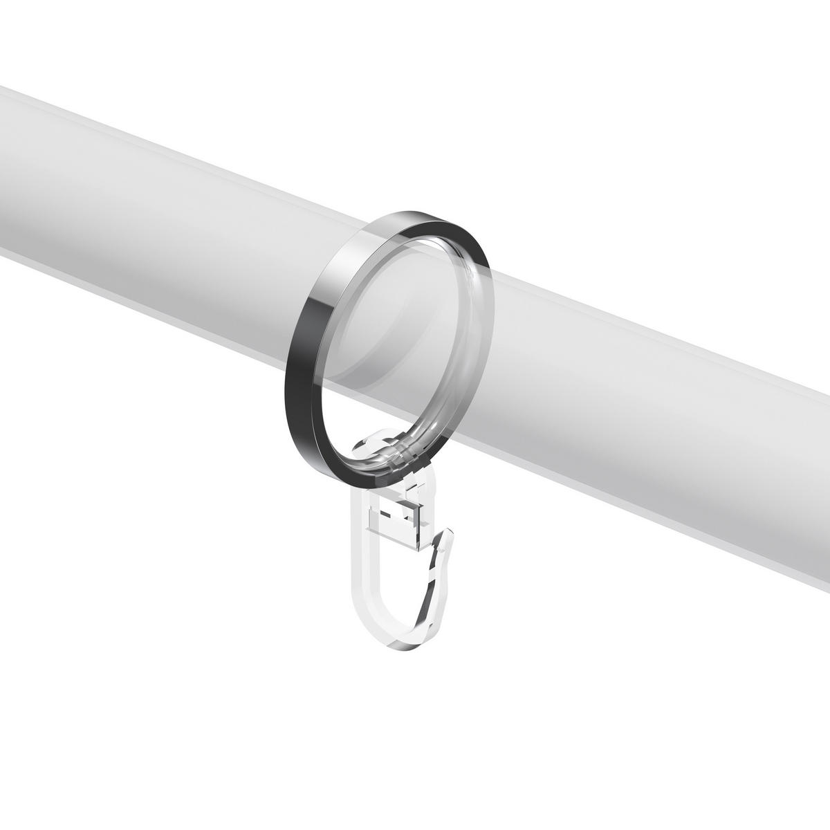 FLACHRINGE MIT FALTENHAKEN FÜR GARDINENSTANGEN 20 mm Ø, Chrom, Packung 10 Stück - Chromfarben, Metall (20cm) - INTERDECO