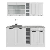 SINGLEKÜCHE R-Line Weiß Landhaus/Weiß 160 cm, AP Marmor - Creme/Weiß, Holzwerkstoff (160/81.6/60cm) - Vicco
