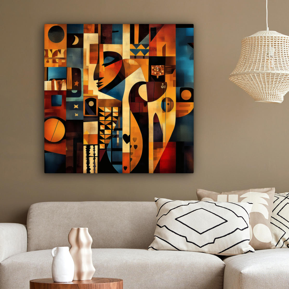 LEINWANDBILD Figuren - Abstrakt - Symbole 90x90 cm - Terracotta, Textil (90/90cm) - MuchoWow