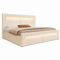 BETT mit Stauraum und LED 160x200 cm Samt Beige - Beige, Metall (160/200cm) - Meubliv