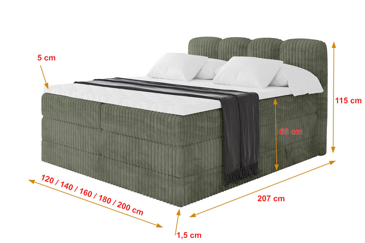 BOXBETT mit Matratze H3|H4 - NINA KING - 160x200 cm - Olive - Olivgrün, Holzwerkstoff (160/200cm) - ALTDECOR