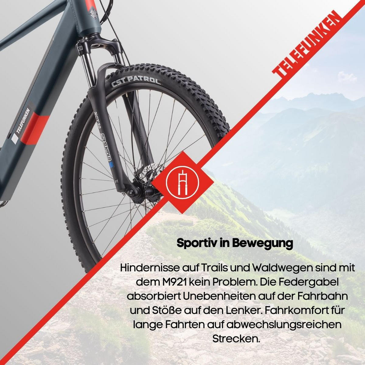 E-BIKE Mountainbike Aufsteiger M921 Für Damen u. Herren 468 Wh Heckmotor 7-Gang-Kettenschaltung 29 Zoll - Grau, Metall (114.6cm) - Telefunken