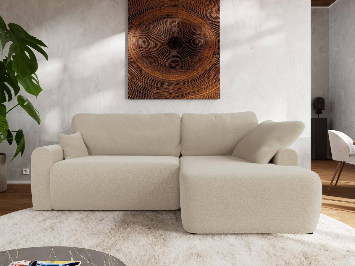 ECKSCHLAFSOFA CUBO L Beige Boucle - rechts - Beige/Schwarz, Kunststoff/Textil (187/273cm) - MKS