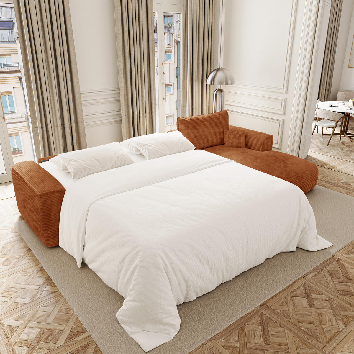 ECKSOFA rechtwinklig COMO Cord Terrakotta 300cm - Dunkelorange/Terracotta, Textil (300/165cm) - Premium Interiors