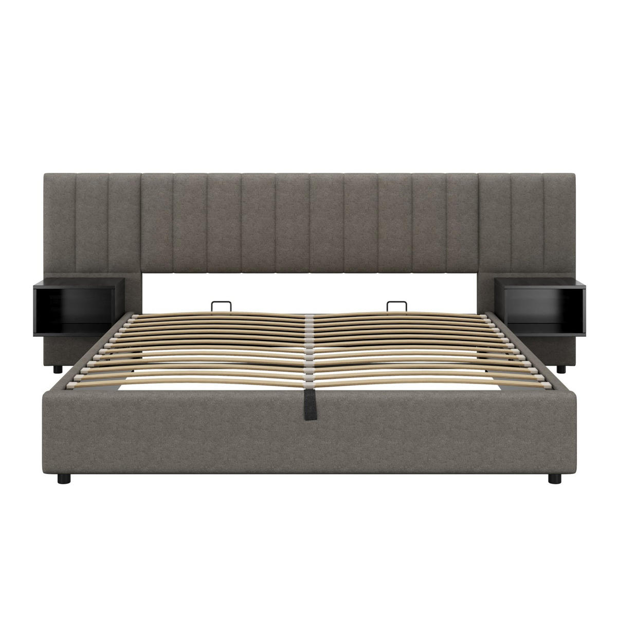 POLSTERBETT 180/200 cm Grau Schwarz mit hydraulischem Stauraum und 2 Nachttischen - Grau, Textil (180/200cm) - OKWISH