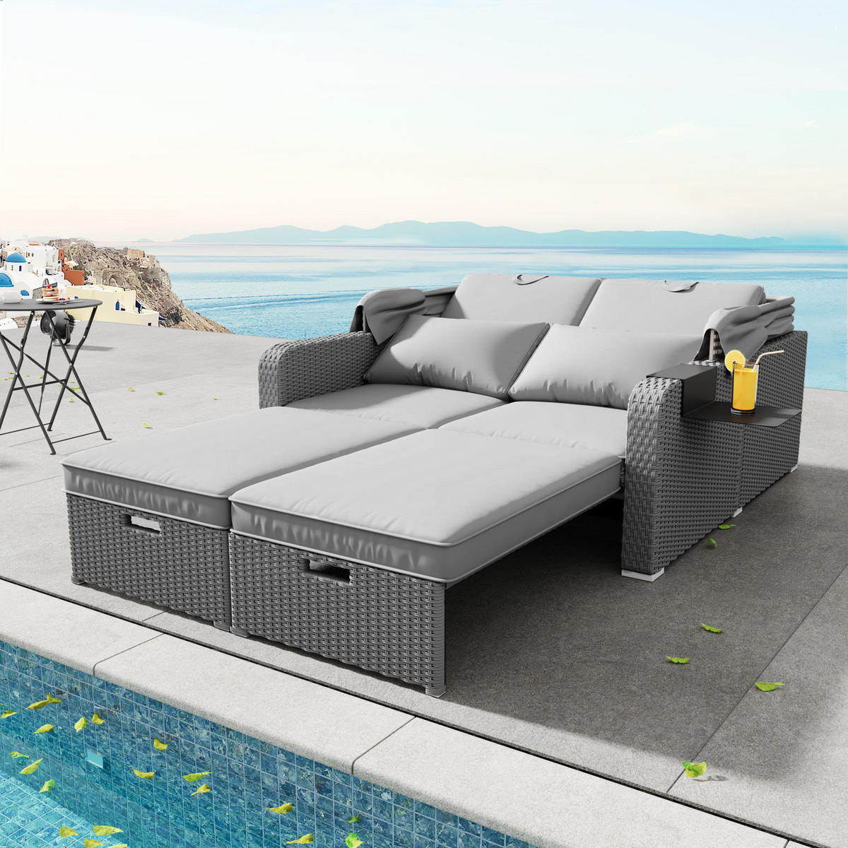 GARTENSOFA 2 Personen Grau Mit Abnehmbarer Markise - Grau, Kunststoff (72.5/37/83cm) - FLIEKS