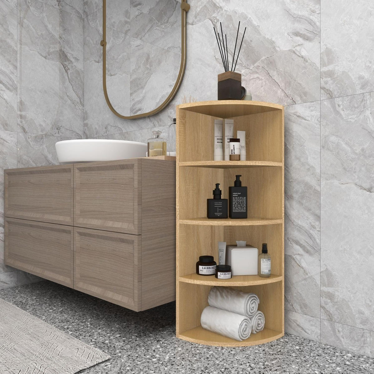 ECKREGAL CORNER 120 Holz Natur 4 Etagen 40/40/120 cm - Naturfarben, Holzwerkstoff (40/120/40cm) - Coemo